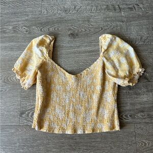 Abercrombie & Fitch Yellow Floral Smocked Top